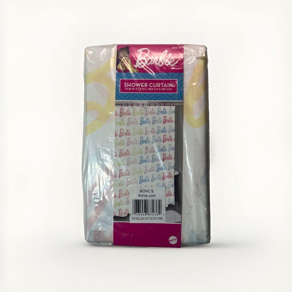 Mattel Barbie All Over Rainbow Logo Shower Curtain 72x72 NEW.Kids bathroom decor